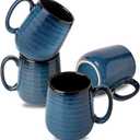 Coffee Mugs Set of 4, Ceramic 15 OZ Coffee Cups with Big Handle, Large Tea Cups for Hot Beverages, Yogurt, Cappuccino, Latte, Gift for Mom and Dad, Dishwasher Safe & Microwave Safe, Navy Blue