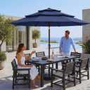 10ft 3 Tier Patio Umbrella, Outdoor Market Table Umbrella with UPF 50+ Vented Canopy, 8 Sturdy Ribs, Easy Push Button Tilt and Crank, Windproof for Deck, Pool, Backyard and Garden