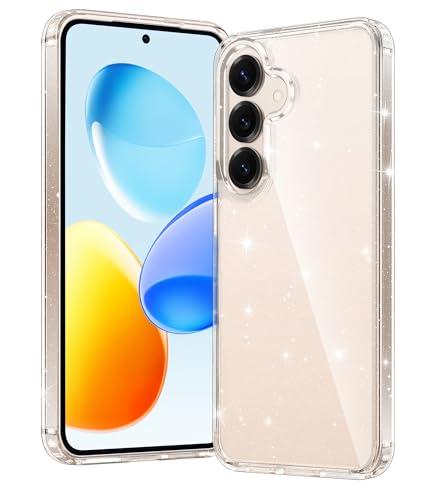 FNTCASE for Samsung Galaxy S25 Case: Military Grade Drop Protection Anti Yellowing Cell Phone Cover - Rugged Shockproof Protective Bumper Transparent Cases (Glitter)