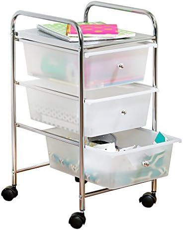 Honey-Can-Do 3-Drawer Plastic Storage Cart on Wheels,Silver