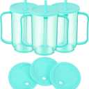3 Pcs Adult Sippy Cups for Elderly 12 oz Plastic Spill Proof Cups with 2 Handles Staws and Lid for Adults Hospital Disabled Dysphagia Patients (Blue)