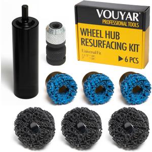 Wheel Hub Resurfacing Kit, Metal Housing, Brake Surface and Stud Cleaner, Includes 6Pcs 1.5" and 2" Brake Disc Cleaning Pads, 1/4 Hex Shank with 1/2" Impact Driven Wrenches Adapter