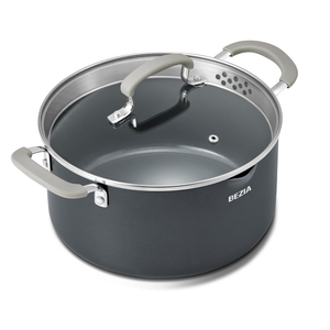 6 Quart Nonstick Stock Pot with Lid, BEZIA PFAS-Free Ceramic Soup Pot, Multipurpose Pasta Pot with Strainer Lid, Induction Cooking Pot, Silicone Handle, Compatible with All Cooktops, Dishwasher Safe