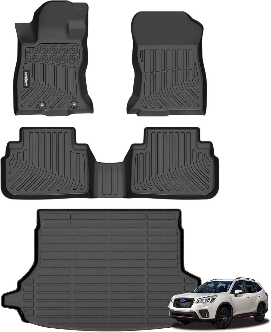 GINOWY- Floor Mats & Cargo Liner for Subaru Forester 2019-2024, TPE All Weather Protection 2024 Forester Car Mats, Non-Slip Trunk Mat Forester, Waterproof Automotive Accessories-Black