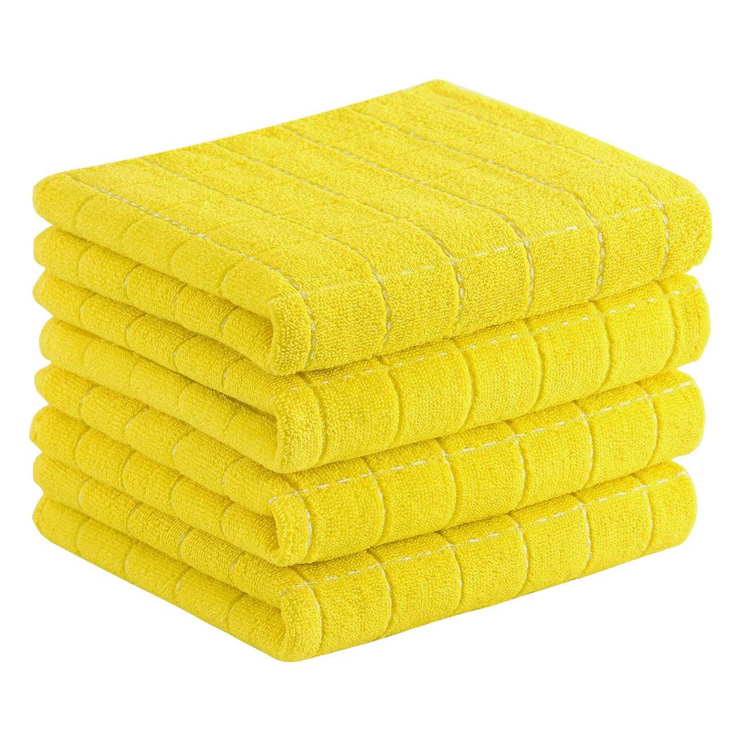 Homaxy 100% Cotton Terry Kitchen Towels(Yellow, 13 x 28 inches), Checkered Designed, Soft and Super Absorbent Dish Towels, 4 Pack