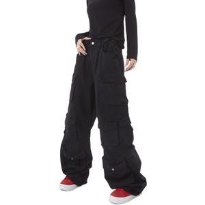Women's Baggy Cargo Pants Y2K Clothing Multi-Pocket Relaxed Fit Jeans Fairy Grunge Clothes Alt Emo Streetwear, Large, Black