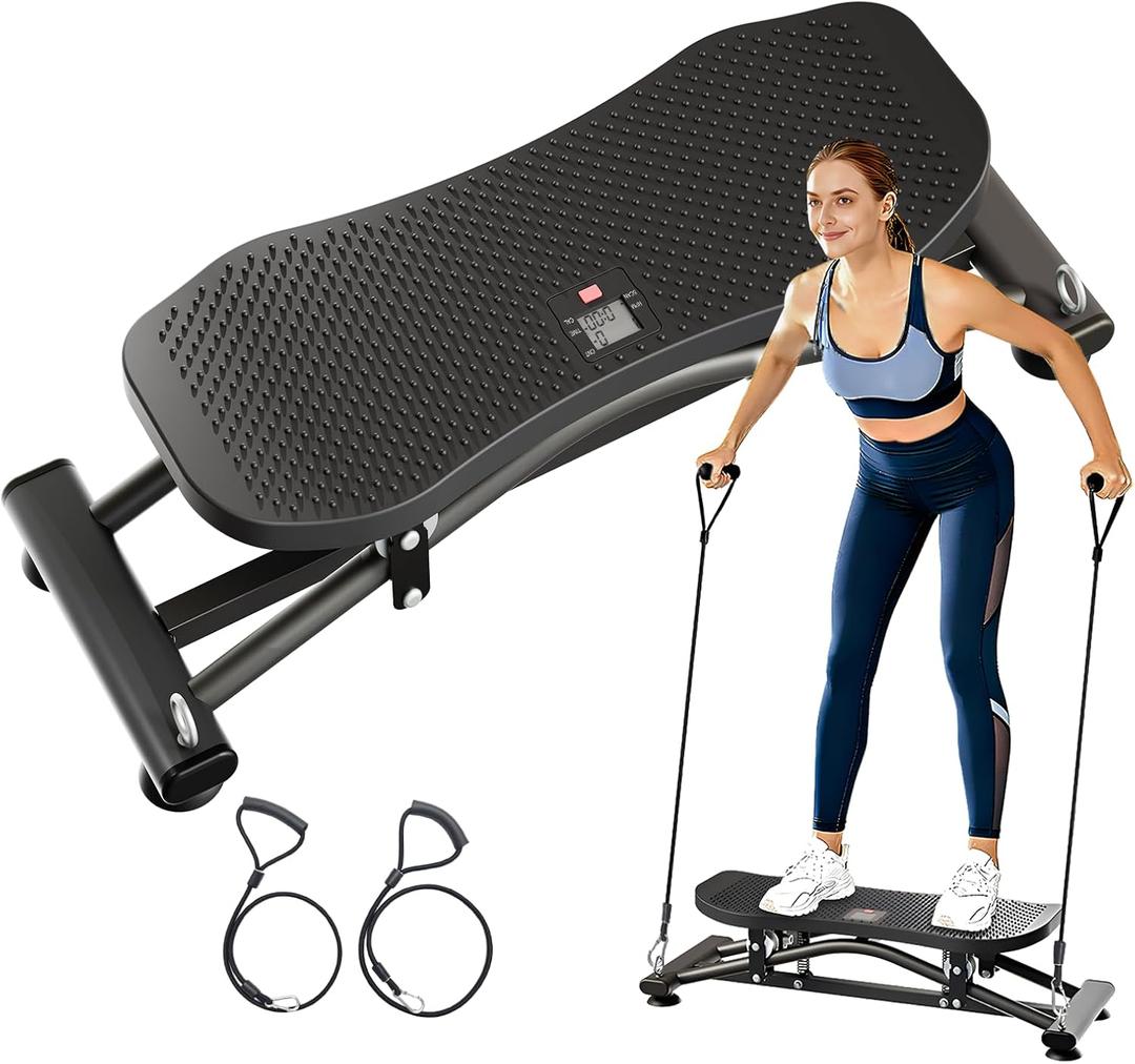 ZCMHAXJ Balance Board for Adults, Ski Machine Exercise Equipment with Resistance Bands, Rock Stepper Featuring LCD Monitor, Portable Wobble Board or Full Body Workout at Home Gym (Black)