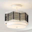 Tbaoinla - 3-Light Rattan Ceiling Lamp, Black And White