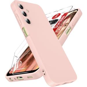 LeYi Liquid Silicone Case for Samsung-A25-5G-Case: Galaxy A25 Case with 2 PCS Screen Protector, Shockproof Protective Anti-Scratch Phone Case for Galaxy A25, Pink