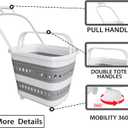 Folding Laundry Basket with Wheels Handle Collapsible Plastic Hamper 38L Portable Rubber Clothes Multi Use Grocery Shopping Cart Pop Up Storage Container Organizer with Hanging Space Saving White Grey, 24" x 16" x 5"