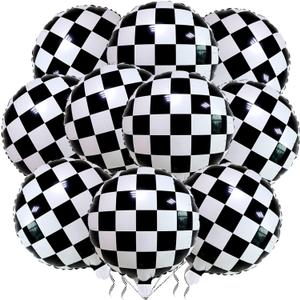 12 Pack 18 Inch Checkered Racing Balloons Helium Foil Mylar Black and White Checkered Balloons for Race Car Themed Party Birthday Festival Decorations Supplies