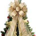Christmas Tree Topper Bow, 43x13 Inches Large Toppers Bows for Christmas Tree, Glitter Satin Mesh Streamer and Wired Edge, Xmas Ornament Treetop Hanging Decorations & Gift