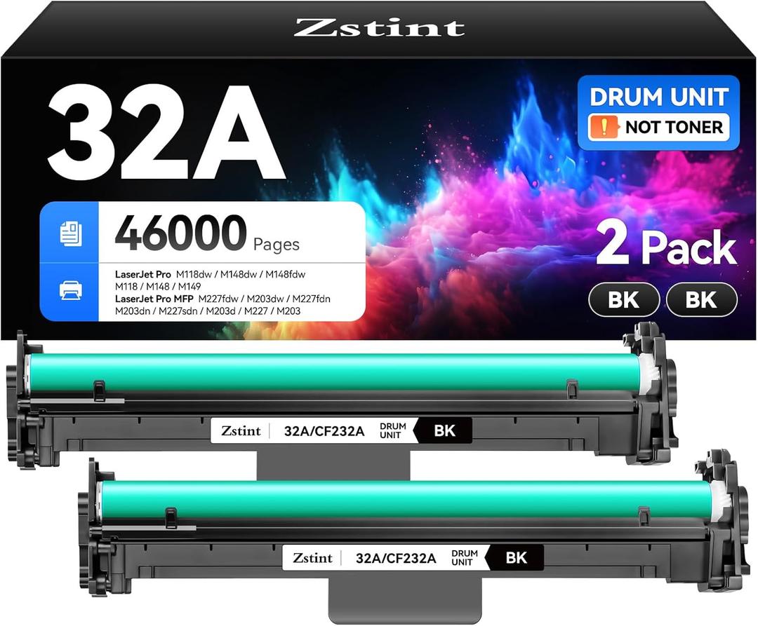 32A CF232A Drum UnitNot Toner) Black 2-Pack Replacement for HP 32A CF232A Imaging Drum LaserJet Pro MFP M227fdn M227fdw M227sdn M203dn M203dw M118dw M148dw M148fdw M149fdw M203 M206 M227 M230 Printer