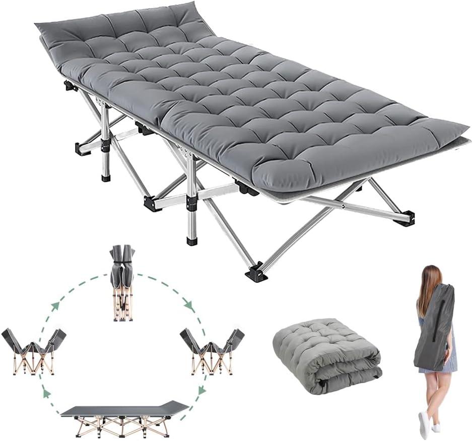 Camping Cot for Adults Sleeping Portable Folding Outdoor Cots for Camping W/Soft Pad Carry Bag for Home Office Nap Beach Travel, 500LBS,Grey
