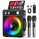 VOSOCO Karaoke Machine with 2 Wireless Microphones, Portable Bluetooth Speaker for Adults Kids, PA Systems Support TWS Echo Adjust TF USB AUX for Home Party Outdoor Travel