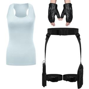 Kathfly 3 Pcs Halloween Thigh Holsters Costume for Women Leg Thigh Gun Holster Drop Adjustable Universal Pistol Holster Holder with Magazine Pouch Racerback Crop Tank Top Leather Gloves (Blue)