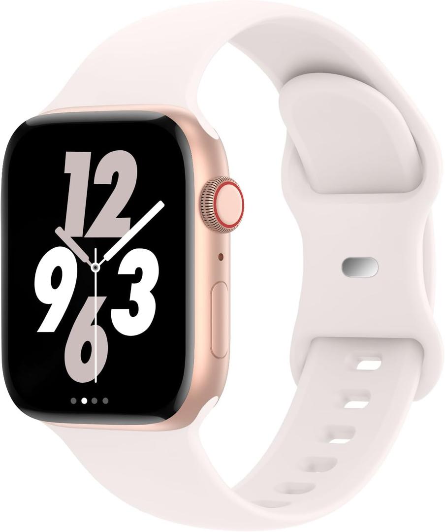 Sport Band Compatible with Apple Watch 38mm 40mm 41mm 42mm 44mm 45mm 46mm 49mm, Replacement Soft Silicone Strap Wristbands for iWatch Series 11/10/9/8/7/6/5/4/3/2/1 Ultra SE Women Men, Light Blush