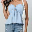 SOLY HUX Women's Frill Trim Tie Front Tube Top Sleeveless Strapless Ruffle Summer Tops (Blue, S)