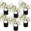 Party Table Centerpieces - Set of 6 Pre-Made Daisy Floral Arrangements with Black Metal Vase for Birthday, Baby Shower, Events Celebration Decorations - Ivory White & Rose Gold