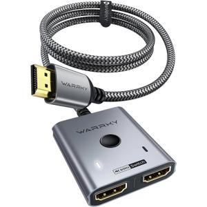 HDMI Switch 2 in 1 Out 4K@60Hz, WARRKY[with 3.3ft Fixed Braided HDMI Cable, Aluminum Case, 2K@144Hz, HDCP 2.2] Bidirectional 2x1 Switcher Splitter Compatible for PS5/4, Xbox, Roku, FireStick, Switch