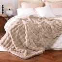 Ultra Soft Cozy Faux Fur Throw Blanket, Fuzzy Plush Thick Bubble Blanket, Oversize Luxury Fluffy Blanket for Couch, Bed, and Living Room, 60x80 Inches, Light Brown