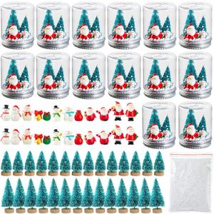 14 Set Christmas Plastic Snow Globe Kit Includes Clear Snow Globe Resin Christmas Santa Snowman Ornaments Mini Xmas Trees Snowflakes for DIY Snow Globe Winter Decoration Crafts