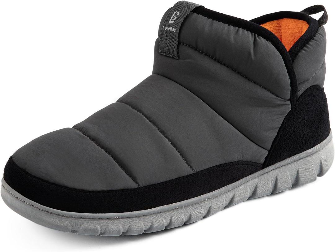 LongBay Mens Bootie Slippers with Memory Foam Indoor Outdoor Warm House Shoes Sport Lounge Camping Boots (13-14, Grey)