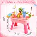 Upgraded 4-in-1 Sand Water Table for Toddlers 1-3, Kids Sensory Table with Electric Water Pump & Cloud Faucet, Play Kitchen Sink with Food Accessories, Fishing Toy Adjustable Height (Pink)
