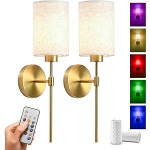 Battery Operated Wall Sconce Set of 2,Rechargeable Wall sconces with 2 * 5200mAh Magnetic Battery Bulbs, 18 RGB Colors,Dimmable Wireless Sconces for Bedroom Living Room Hallway