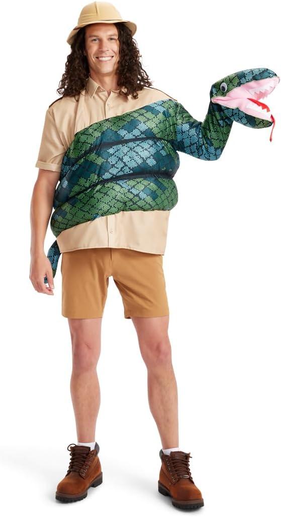Tipsy Elves Funny Zoo Keeper Halloween Costume Shirt with Green Boa Constrictor Stuffed Animal Style Arm Puppet for Men (Medium)