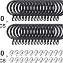 Hotop 60 Pieces 1.65 Inch Metal Drapery Curtain Rings Curtain Hanging Rings and 60 Pieces Metal Drapery Pin Hooks for Drapes Window Door Shower (Black)
