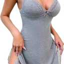 Girece Lingerie for Women Sexy Nightgown Lace Trim Sleep Dress with Side Slit Night Gowns Soft Loungewear Sleepwear (Medium, Gray)