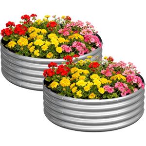zizin 2 Pack Galvanized Raised Garden Bed Metal Round Raised Garden Beds Outdoor Planter Box for Vegetables (4FT, Silver)