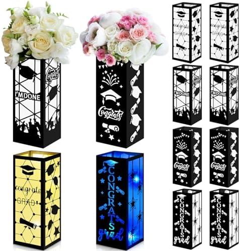 Feifeiya 12 Pcs 2025 Graduation Table Decoration Class of 2025 Graduation Centerpiece Graduation Lantern Box for College School Graduation Party Supply Photo Prop, 4 Styles, 10.63 x 3.94 Inch(Black)