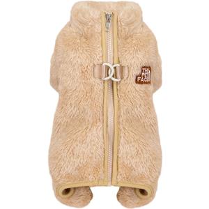 Dog Sweater Clothes Apparel Fleece Woolen Sweaters Onesie Winter Warm Sweat Shirt 4 Legs Jumpsuit Pajamas Trendy Pet Face Pattern Sweater for Small Dog Medium Cat Khaki M (Medium (Lenght 9.8 inches))