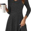 ANRABESS Women's Long Lantern Sleeve Short Dresses Ribbed Knit V Neck 2026 Fall Winter Casual Flowy Swing Tunic Sweater Dress Black Medium