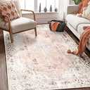 MUJOO Boho Rug 4'x6' Area Rugs for Bedroom Living Room Dining Room Pink Small Rugs Machine Washable Non Slip Carpet for Office Dorm Bedside Kitchen Laundry Room Floral