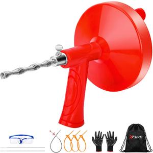 35FT Drain Snake, 10-In-1 Drain Clog Remover Tools Kit, Plumbing Snake Drain Auger Hair Clog Remover with Gloves and Cleaning Brush and Cleaning Brush for Kitchen[Upgraded 2.0]