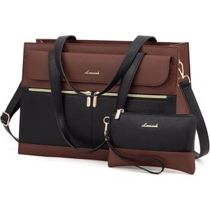 LOVEVOOK Laptop Bag for Women, Black- Brown (15.6 Inch)