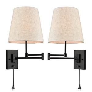 HYDELITE Black Beside Wall Lamp Swing Arm Plug-in Wall Sconce with on/Off Switch for Bedroom