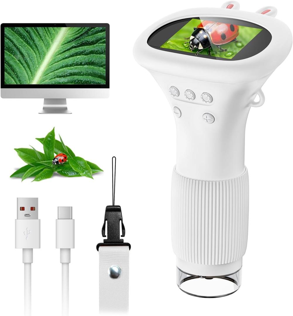 Microscope for Kids, SKYBASIC 2" IPS Screen 1000X Handheld Digital Microscopes HD Pocket Portable Mini USB Microscope Camera, PC Compatible, Science Edu Fun Birthday Gifts Toys for Children Students