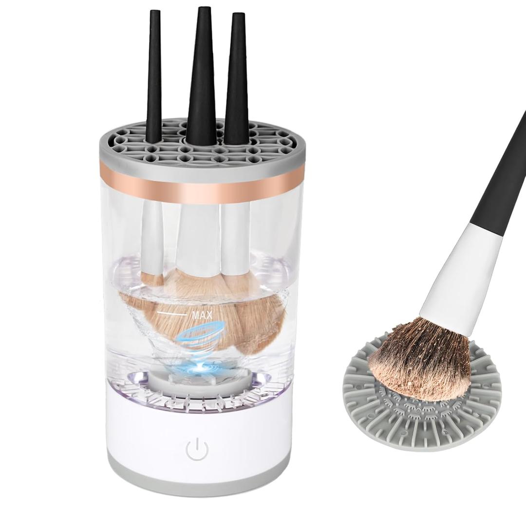 2 x Multi-Functional Electric Makeup Brush Cleaner - Automatic, Energy Saving Makeup Brush Cleaner: Convenient and efficient Makeup Brush Cleaning Solution (Pearl white)