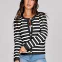 ANRABESS Women Striped Cardigan Sweaters Button Down Cropped Knit Lady Jackets Coat 2025 Fall Outfits Trendy Clothes (Black, L)