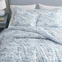 Martha Stewart - King Comforter Set, 100% Silky Smooth Cotton Sateen Bedding for Year Round Comfort, 3 Piece Bed Set with Matching Pillowcases (Farmhouse Toile Blue)