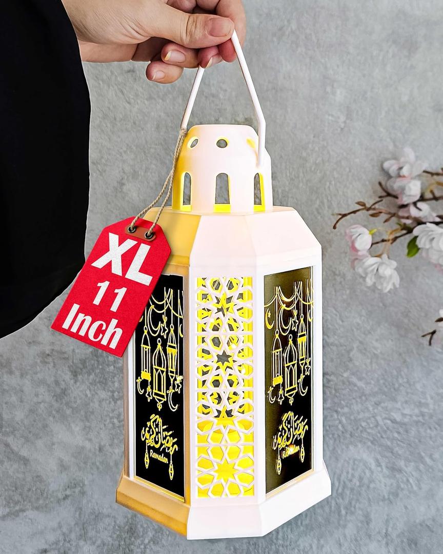 OLEEK Ramadan Lantern Lights (XLarge-11in)- Ramadan Decorations for Home 2026 - Ramadan Decor - Ramadan Lights - Ramadan Lanterns Decorative - Ramadan Lanterns for Kids - Ramadan Gifts   (White)