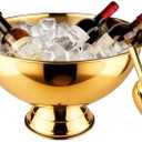 Large Ice Bucket 13L Stainless Steel Champagne Bowl Ice Bucket with Ice Scoop Semicircle Drink Tub with Integrated Base Silver Beverage Tub for Parties, Cocktail Bar, Chilling Wine (1 Pack-Gold) (EXP 02/04/26)