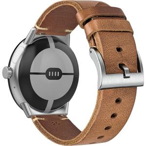 Soft Horween Leather Watch Band Compatible with Google Pixel /Pixel2 /Pixel 3 41mm/Pixel 3 45mm/Pixel 4 41mm/Pixel 4 45mm Watch,Replacement Strap for Pixel Smart Watch Bands (Natural-1/Silver Buckle)