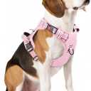 Timos Dog Harness Medium Sized, No Pull Pet Harness with Neck Lockable Snap,No Choke Front Clip Dog Reflective Vest,Adjustable Metal Rings 3 Buckles,Easy Control Handle for Medium Dogs Pink (Medium (Pack of 1))