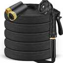 100ft Non-Expanding Garden Hose with 8-Pattern Nozzle - Lightweight, Kink-Free for Lawn, Car Wash & Outdoor Use (Black)