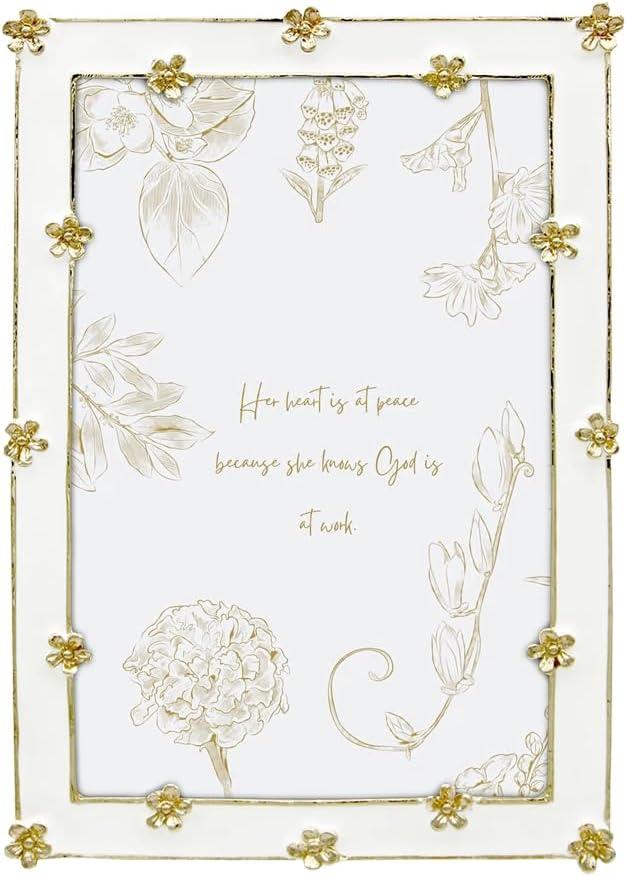 Spring Flower Thin Border Photo Frame / 4x6 In | For Vertical & Horizontal Display on Tabletops | Perfect for Home Decor, Wedding, Graduation, Or Milestone Photos (White+Gold)